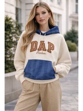 GAP x DAP Womens Oversized Hoodie M/L Cream Logo Sweatshirt Youth XXL Streetwear